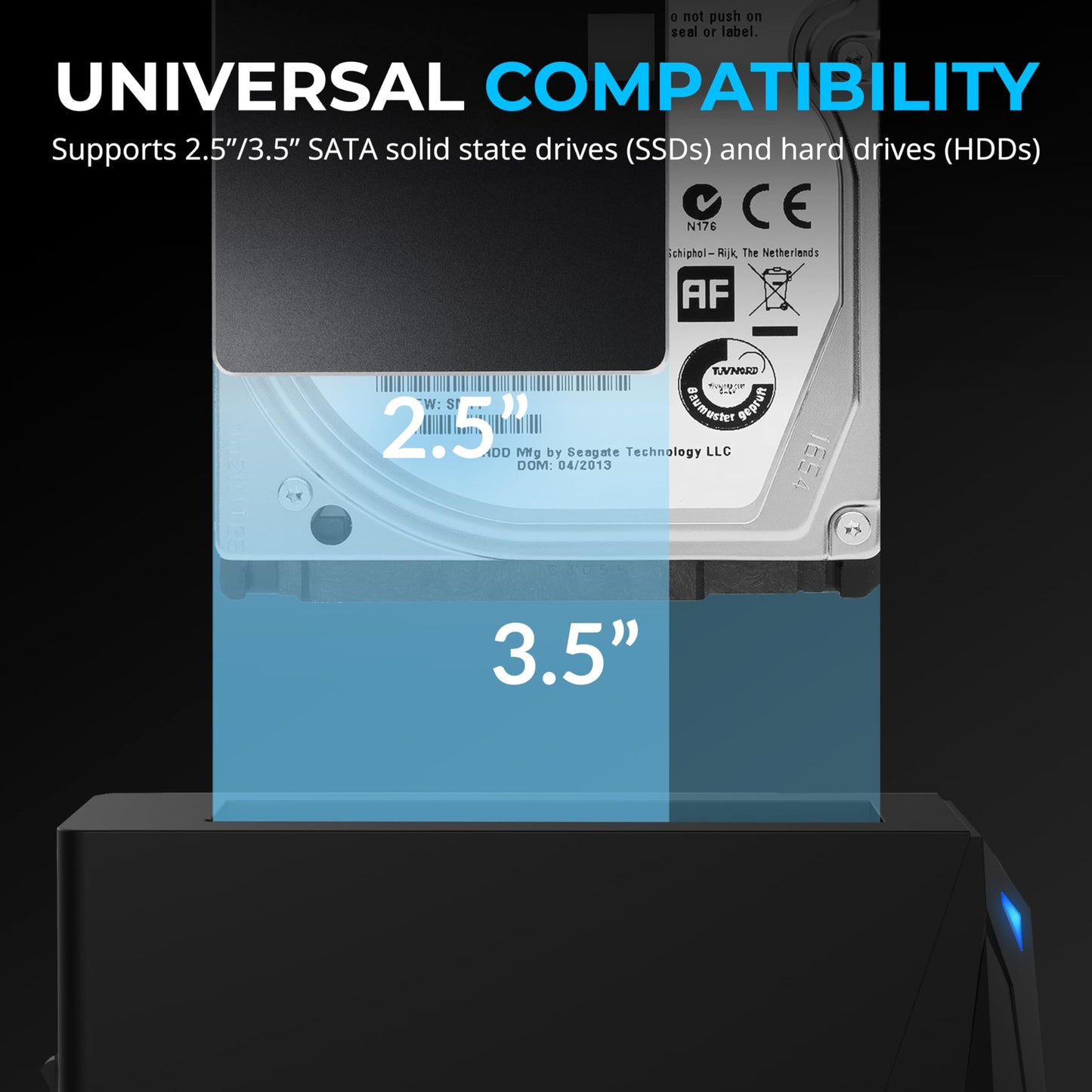 SABRENT USB-C Hard Drive Docking Station, 2.5"/3.5" Inch SATA SSD & HDD Tool Free 10Gbps Docking Station, Hot Swappable, Supports 20TB Drives, for Windows and Mac (DS-UC1B)