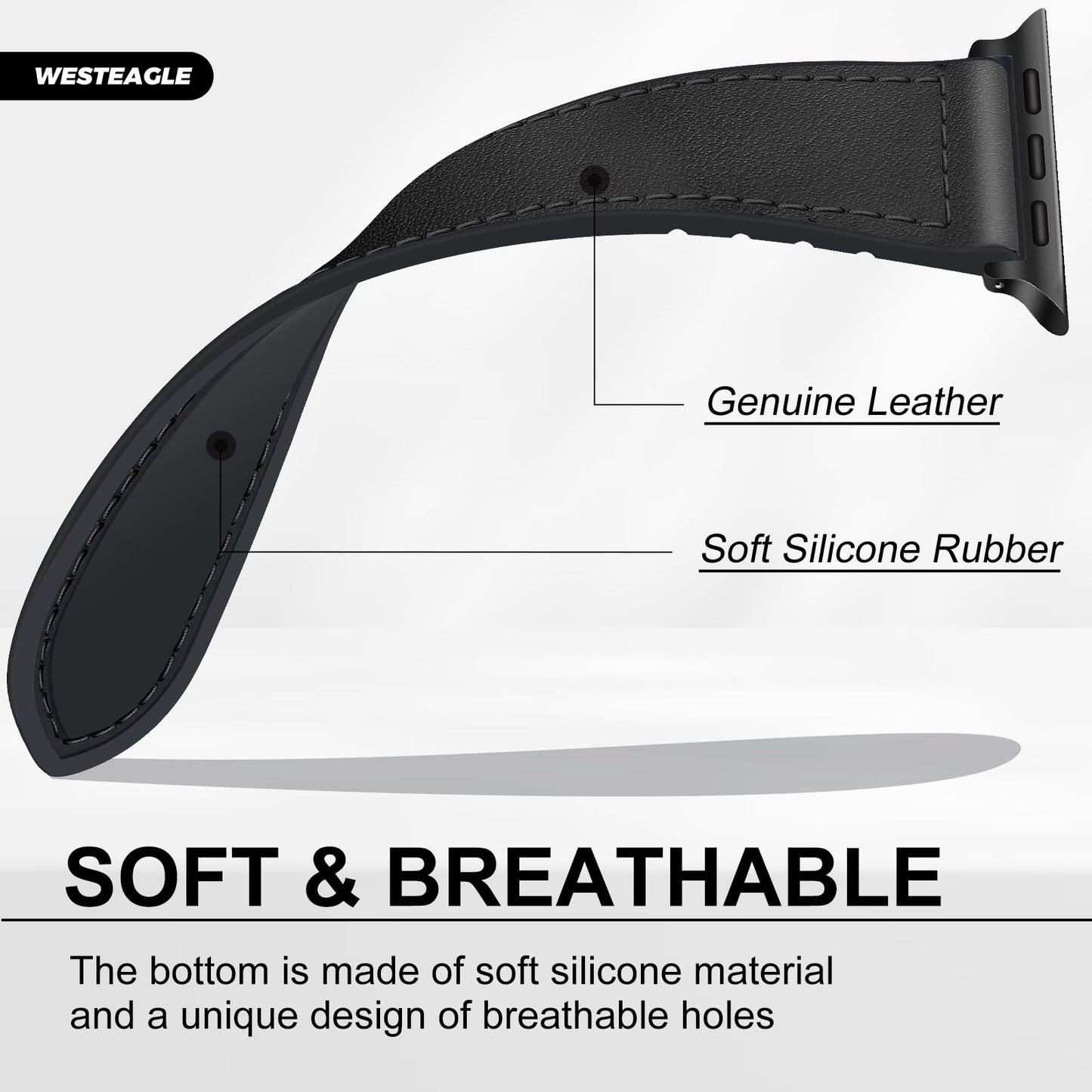 WestEagle Magnetic Leather Bands Compatible with Apple Watch 49mm 46mm 45mm 44mm 42mm(S3/2/1) for Men Women, Genuine Leather with Magnetic Buckle for iWatch Ultra1/2/3 Series SE11/10/9/8/7/6/5/4/3/2/1