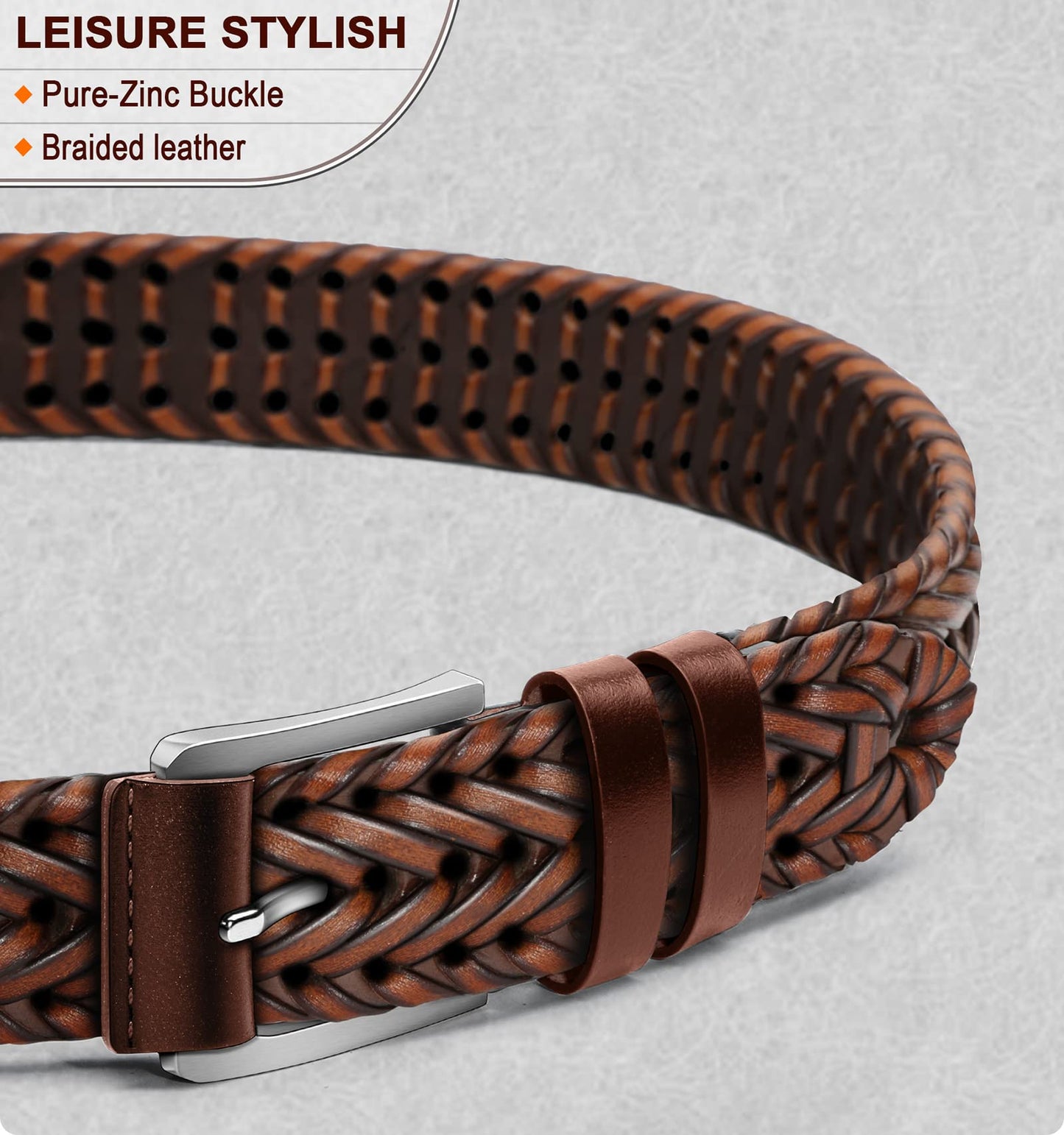 BULLIANT Mens Belts,Leather Woven Braided Belts for Gift Men Casual Jeans Golf(Light Brown,32"-36" Waist Adjustable)