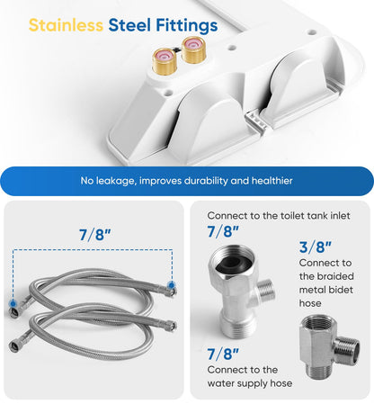 Ultra-Slim 3-in1 Bidet, Warm Water, Self-Cleaning, Posterior&Feminine Wash-(Retractable Dual Nozzles), Non-Electric Bidet Attachment for Toilet Seat, Adjustable Water Pressure, Stainless Steel Inlet