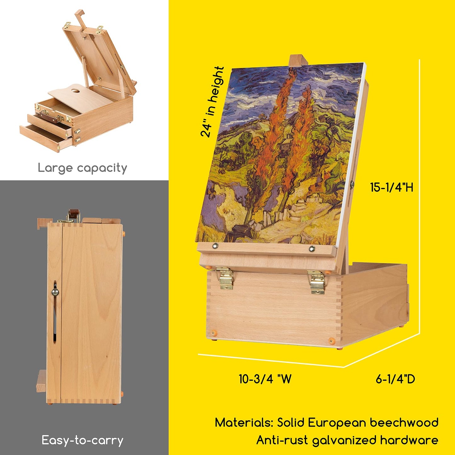 MEEDEN Acrylic Painting Set with Easel: 44 Pcs Art Supplies Painting Kit with Tabletop Box Easel for Adults - 6 Acrylic Paints, Paintbrushes, Canvas, Palettes & Accessories