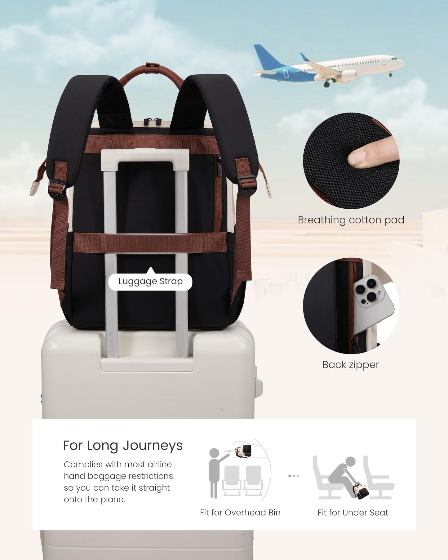 LOVEVOOK Laptop Backpack for Women, 15.6 inch Work Travel Backpack Purse, Puffer Quilted Laptop Backpack Casual Daypack for Nurse Teacher，Black-White-Gray