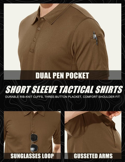 MAGCOMSEN Mens Polo Shirts Short Sleeve Golf Work Casual Quick Dry Breathable Summer Shirt Brown S
