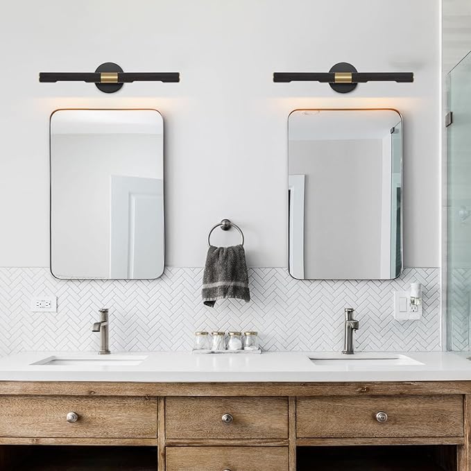 Modern Picture Light 19 inches Brushed Brass Gold Black Wall Sconce with Knurled Texture Cylinder Metal Shades Rotatable 360°Indoor Wall Lighting Fixture for Bathroom Vanity Lights Bedroom