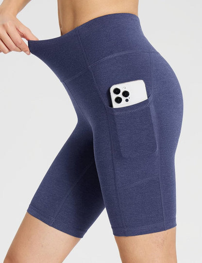 baleaf Biker Shorts Women Yoga Gym Workout Spandex Running Volleyball Tummy Control Compression with Pockets 8" Heather Blue XL