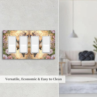 Decorative Art Light Switch Covers Blossom & Hummingbird 4 Gang Rocker Decora Outlet Covers Electrical Faceplate GFCI Wall Plate for Home Decor