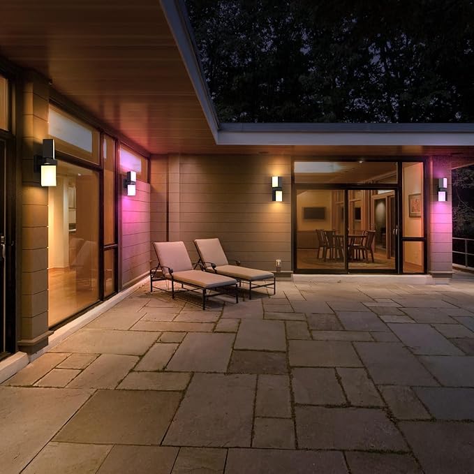 XMCOSY+ Outdoor Wall Light, 1400LM Smart RGBCW Outdoor Wall Sconce Lights, Adjustable Dual-Head LED Porch Light, WiFi APP Control, Alexa Compatible, IP65 Waterproof Outside Lights for House, 1 Pack