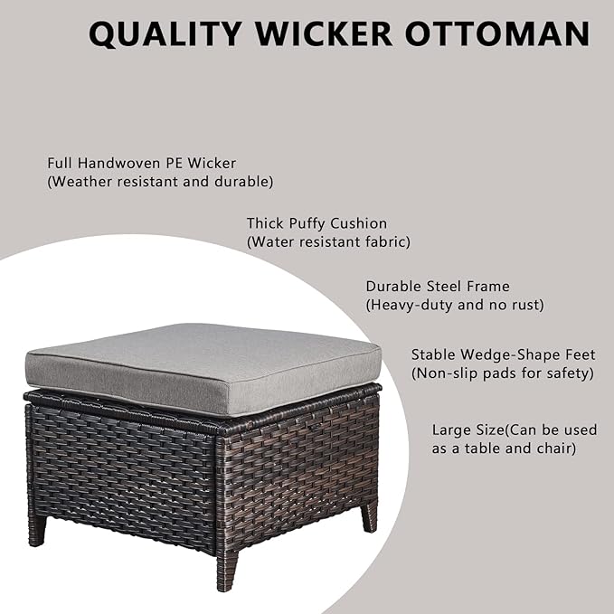Rilyson Wicker Patio Furniture Set - 6 Piece Rattan Outdoor Sectional Conversation Sets with 2 Swivel Rocking Chairs,2 Ottomans,1 Sofa and 1 Coffee Table for Porch Deck Garden(Brown/Grey)