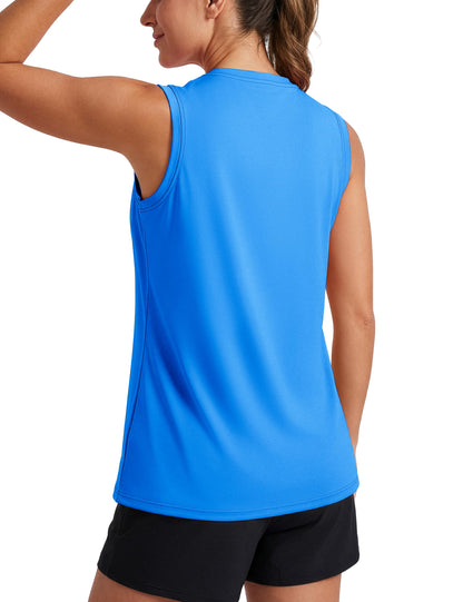 MAGCOMSEN Womens Workout Shirts Quick Dry Running Gym Tops Loose Fit Sleeveless Rash Guard for Women Summer Azure L