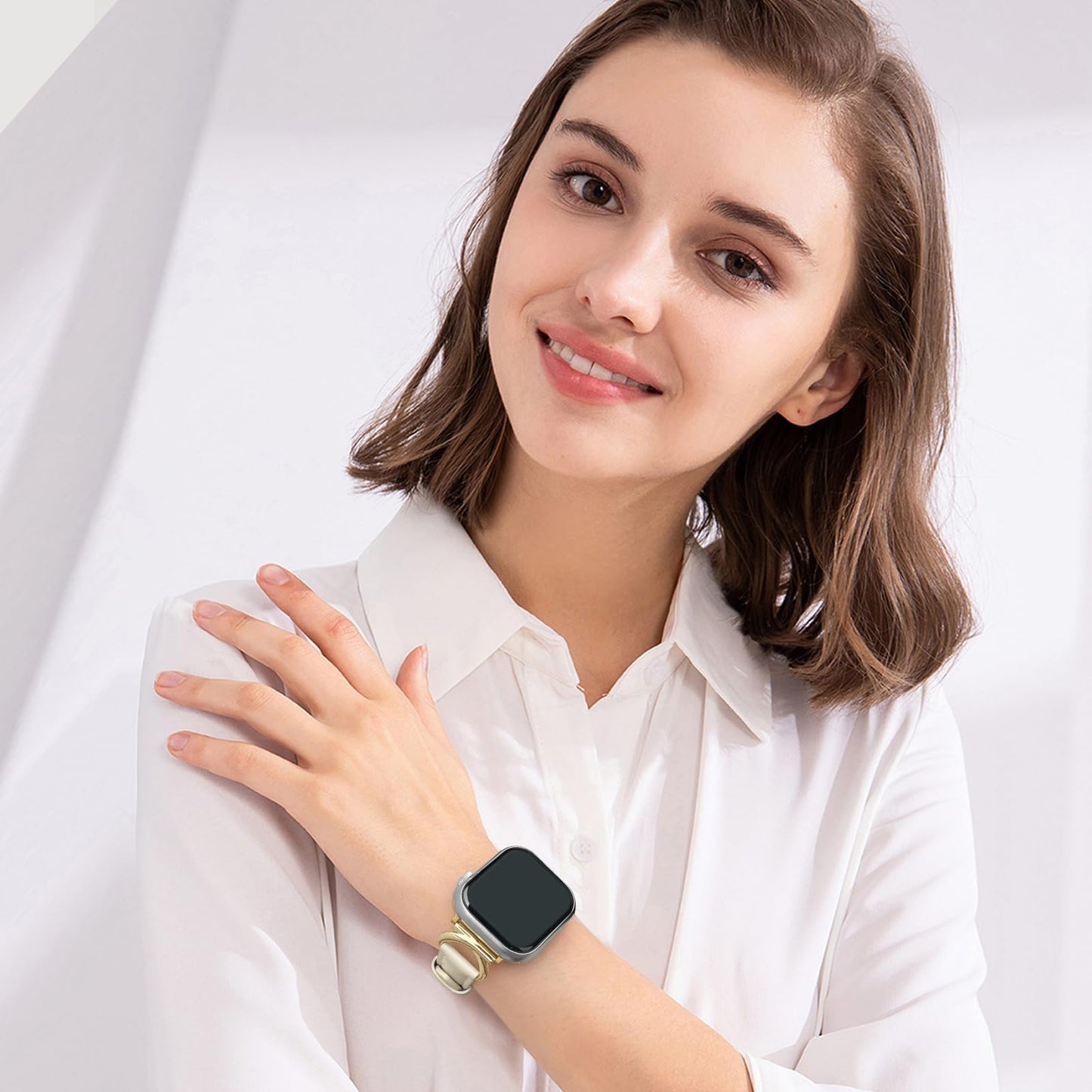 mxiixnai Leather Band Compatible with Apple Watch Bands for Women, Dressy Designer Strap with C-Shape Metal Buckle for iWatch Series 11/10/9/8/7/6/5/4/3/2/1/se(38mm 40mm 41mm 42mm,Starlight/Gold)