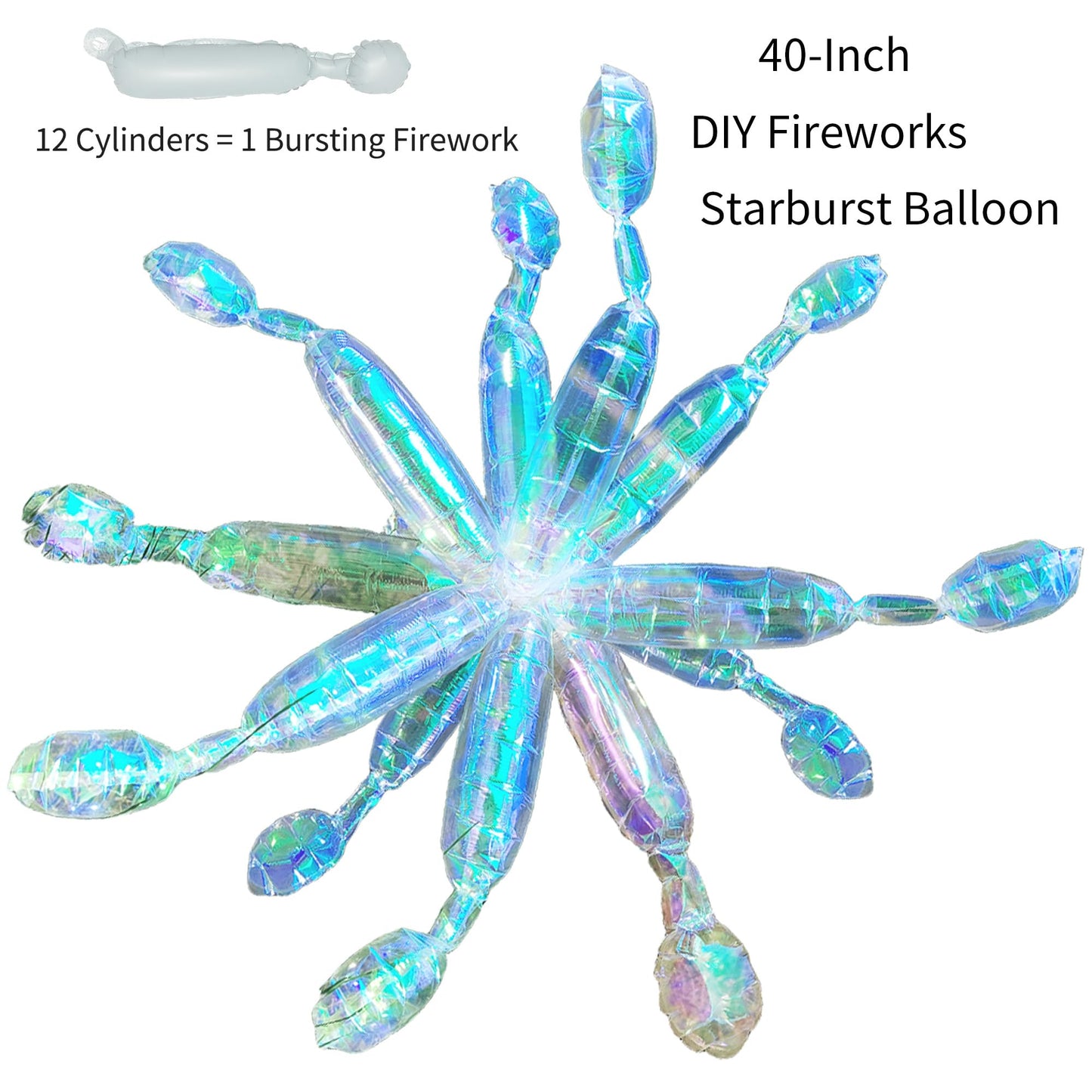 40-Inch Iridescent Star burst Foil Balloon Kit – 36pcs Rainbow Holographic DIY Bursting Firework for Weddings, Anniversaries, Birthdays & Event Centerpieces (12 Cones = 1 Star)