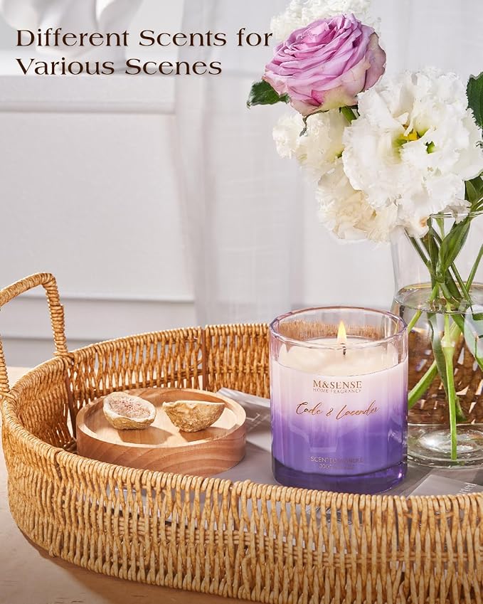 M&SENSE Lavender Spa Aromatherapy Candle for Stress Relief, 10.6oz 60 Hour Burn Time Natural Soy Candles for Home Long Lasting Highly Scented Luxury Gifts