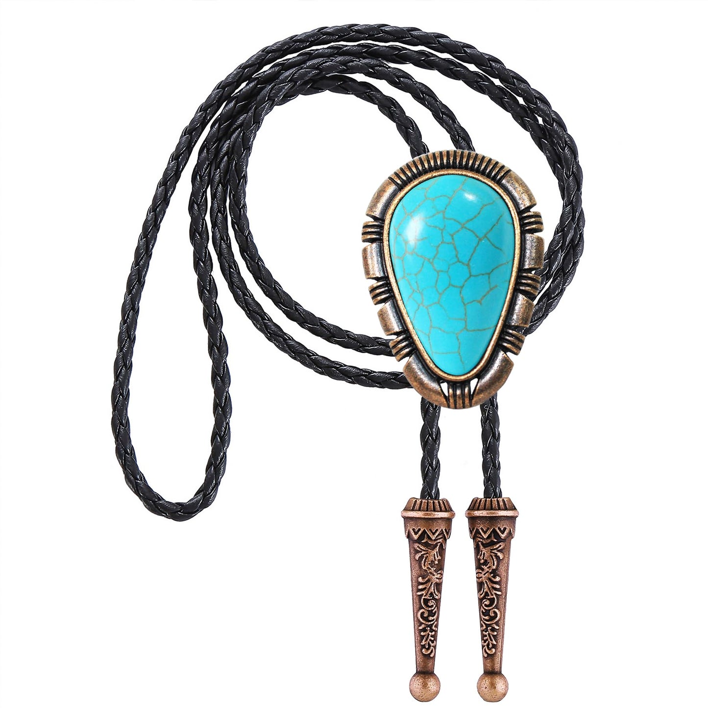 Bjesinmo Mens Bolo Tie Leather Western Ties Cowboy Necktie with Turquoise Pendant Country Western Accessories for Men