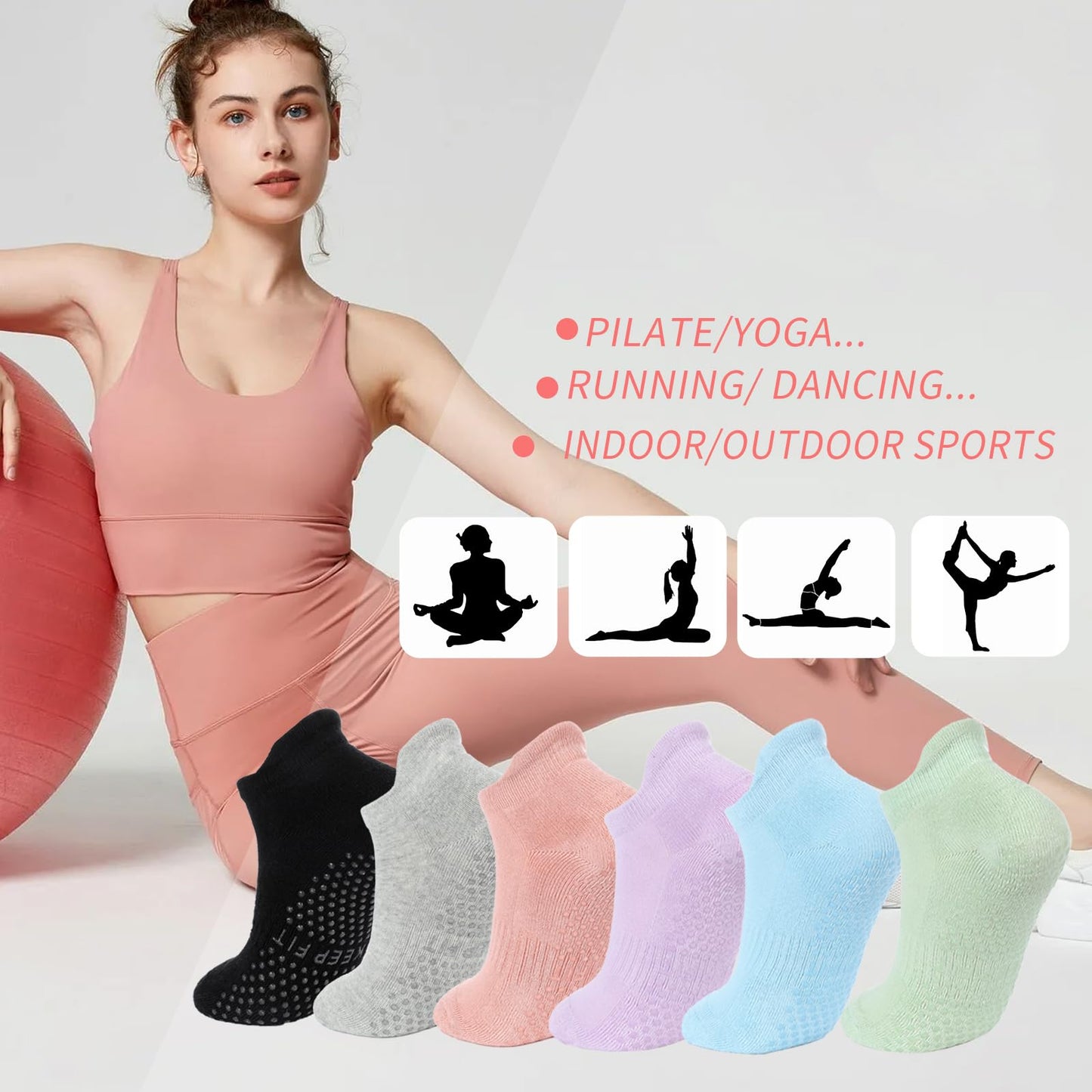 loudashuaiqi Yoga Accessories Pilates Socks Non Slip Barre Socks for Women (Grey/Black/Pink)