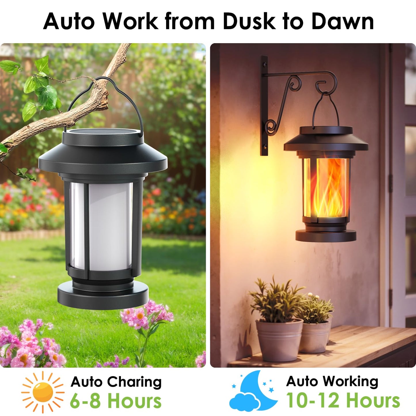 Greluna Solar Lantern Outdoor Waterproof, Flickering Flameless Solar Lights Hanging Lantern, Auto On/Off Decorative Solar Garden Lights for Patio Yard Porch Pathway Camping Decor