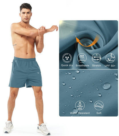 NORTHYARD Men's Athletic Running Shorts Gym Workout 7"/9"/5" Quick Dry Lightweight Sports Basketball Tennis 3 Zipper Pockets GREYBLUE-5inch 2XL