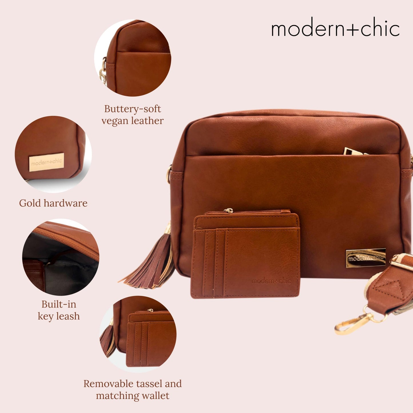 Modern+Chic Alice Crossbody Bags for Women, Small Vegan Leather Crossbody Purse, Adjustable Strap, Matching Free Wallet