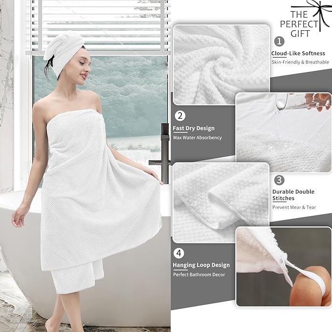 8 Piece Bathroom Towel Set White |2 Oversized Large Bath Towels Sheet, 2 Hand