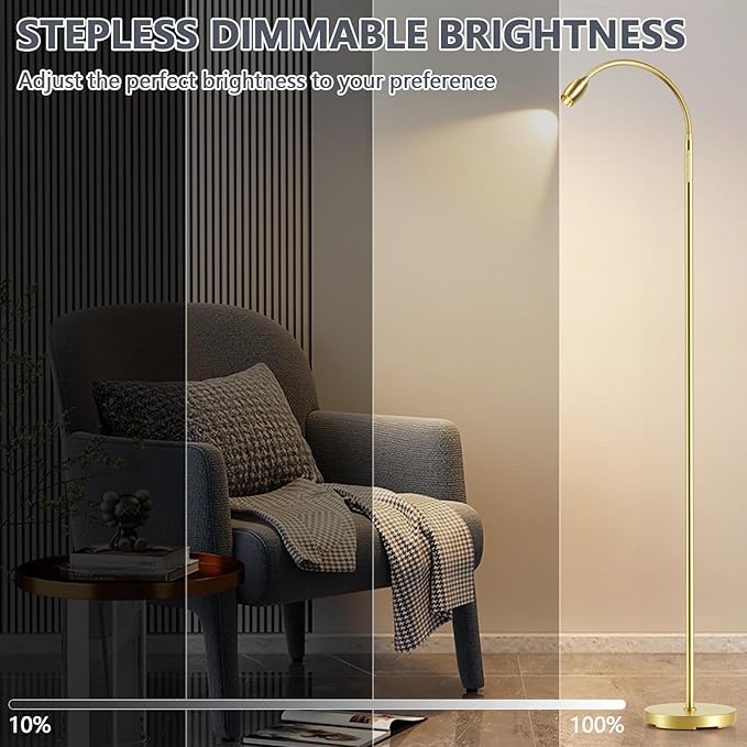 Reading Floor Lamp, 72" Tall LED Lamp with Flexible Gooseneck, Dimmable Zoomable Spotlight, Adjustable Color Beam Standing Lamp, Touch & Remote Control, Task Craft Bedroom Living Room (Light Gold)