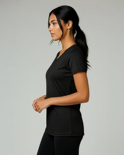 Real Essentials 5 Pack: Women's Dry-Fit Short Sleeve V Neck T Shirt Workout Fitness Yoga Top Tee (Available in Plus Size), Set 16, 3X
