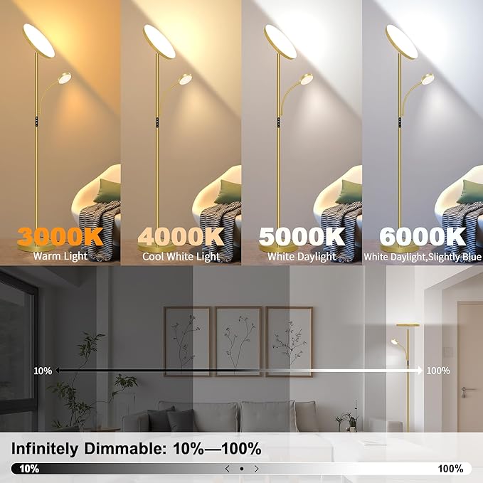 Floor Lamps for Living Room,42W/4200LM Bright Floor Lamp,2-in-1 Dimmable Standing Lamp with Reading Light,69'' Tall Lamp with Remote & Touch Control, Modern Floor Lamp for Bedroom,Office