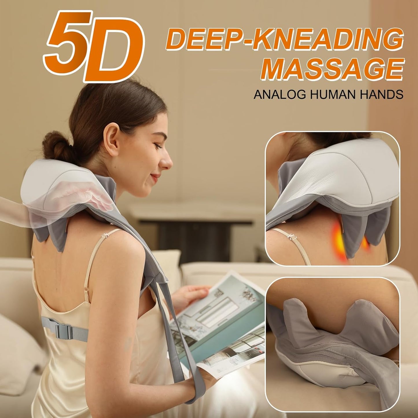 Neck Massager, Shiatsu Neck Shoulder Massager for Pain Relief Deep Tissue, 5D Cordless Kneading Massage for Traps Shoulder Back, Electric Shiatsu Massager with Heat, Gifts for Women Men Mom Dad