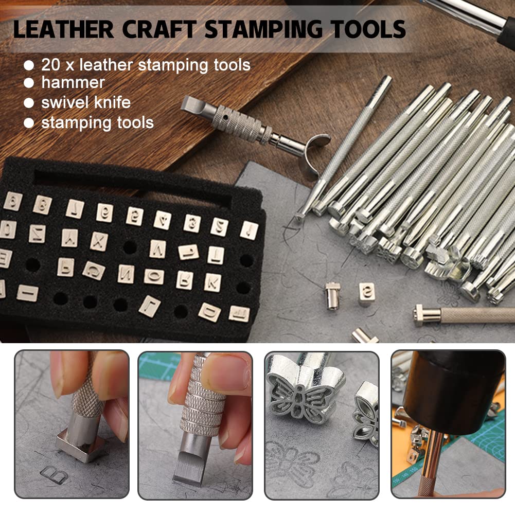 BUTUZE Leather Kit 440Pcs The Most Complete Leather Working Tool Set, Punch Cutter Tools, Letter and Number Stamp, Stamping Set, Apron, Tanned Instructions for Beginners, Professionals