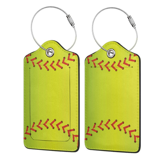 Softball Luggage Tags for Suitcases Set of 2 Leather Stainless Steel Loop Label Tag for Travel Bag