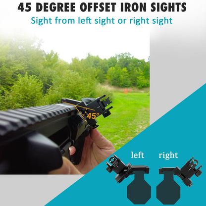 45 Degree Offset Iron Sights, Canted Iron Sights with Red and Green Dots, Flip Up Front Rear Sites Adjustable Front Sight Rapid Transition for Picatinny and Weaver Rails