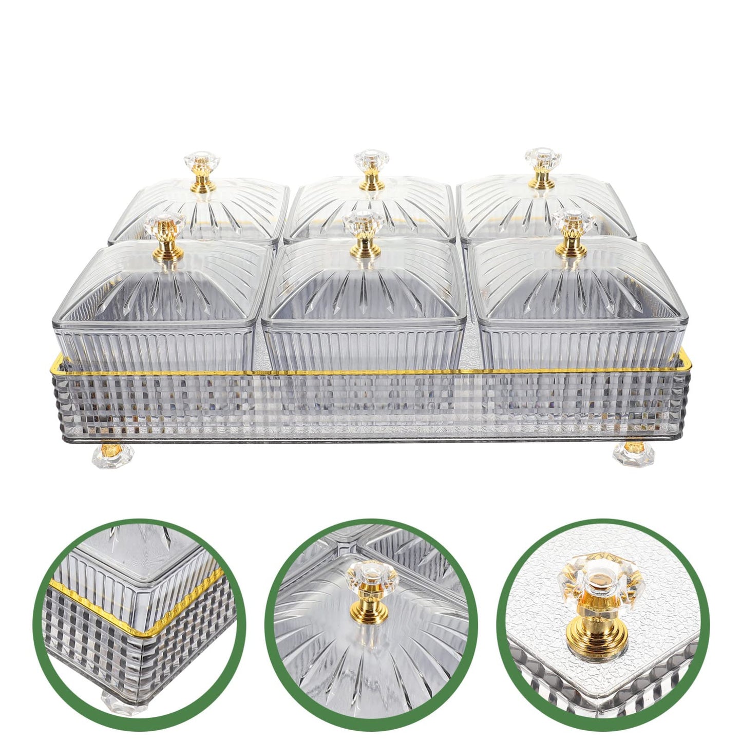 Cabilock Divided Serving Tray with Lid Dry Fruit Tray with Lid 6 Compartment Snack for Candy Nuts Desserts Removable Small Bowls for Home Party Ktv