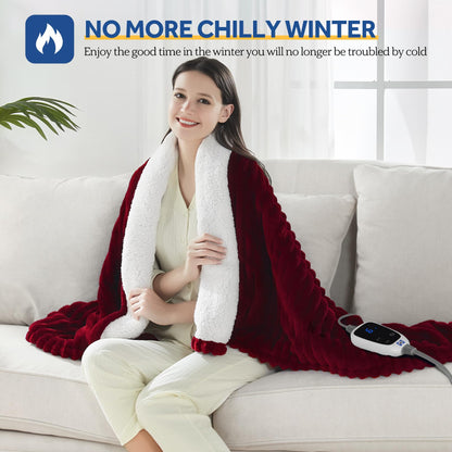 SEALY Electric Blanket Full Size, Soft Ribbed Flannel to Sherpa Reversible Heated Blanket with 10 Heat Settings & 1-12 Hours Auto-Off Overheat Protection, Machine Washable, 72"x84" Beige