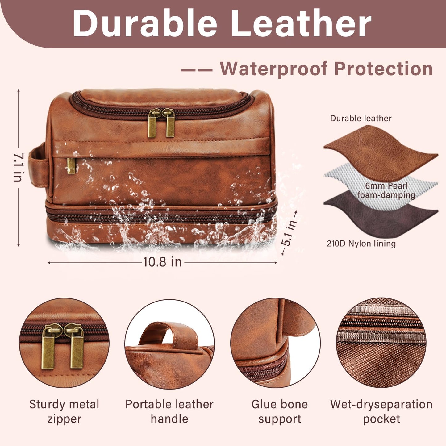 Personalized Toiletry Bag for Men, Father Day Gift for Dad, Graduation Gifts for Men Him, Leather Custom Engraved Travel Shaving Bag, Gift for Birthday, Anniversary, Groomsmen, Boyfriend, Husband