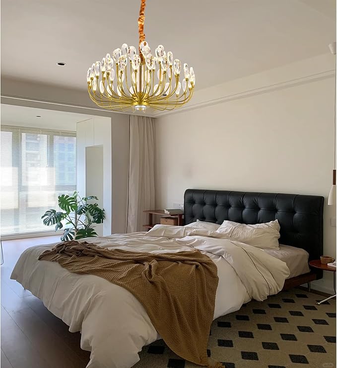 Modern Crystal Chandelier 48 Lights Luxury Gold Round Led Chandelier Dimmable Flush Mount Crystal Ceiling Light for Dining Room Living Room Entryway Foyer D23.63''