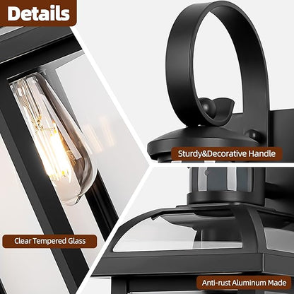 Motion Sensor Porch Lights Dusk to Dawn 16 Inch, 2-Pack Aluminum Anti-Rust Black Large Outdoor Sconces Wall Mounted House Lighting Exterior Coach Lights Patio Light Fixtures, E26
