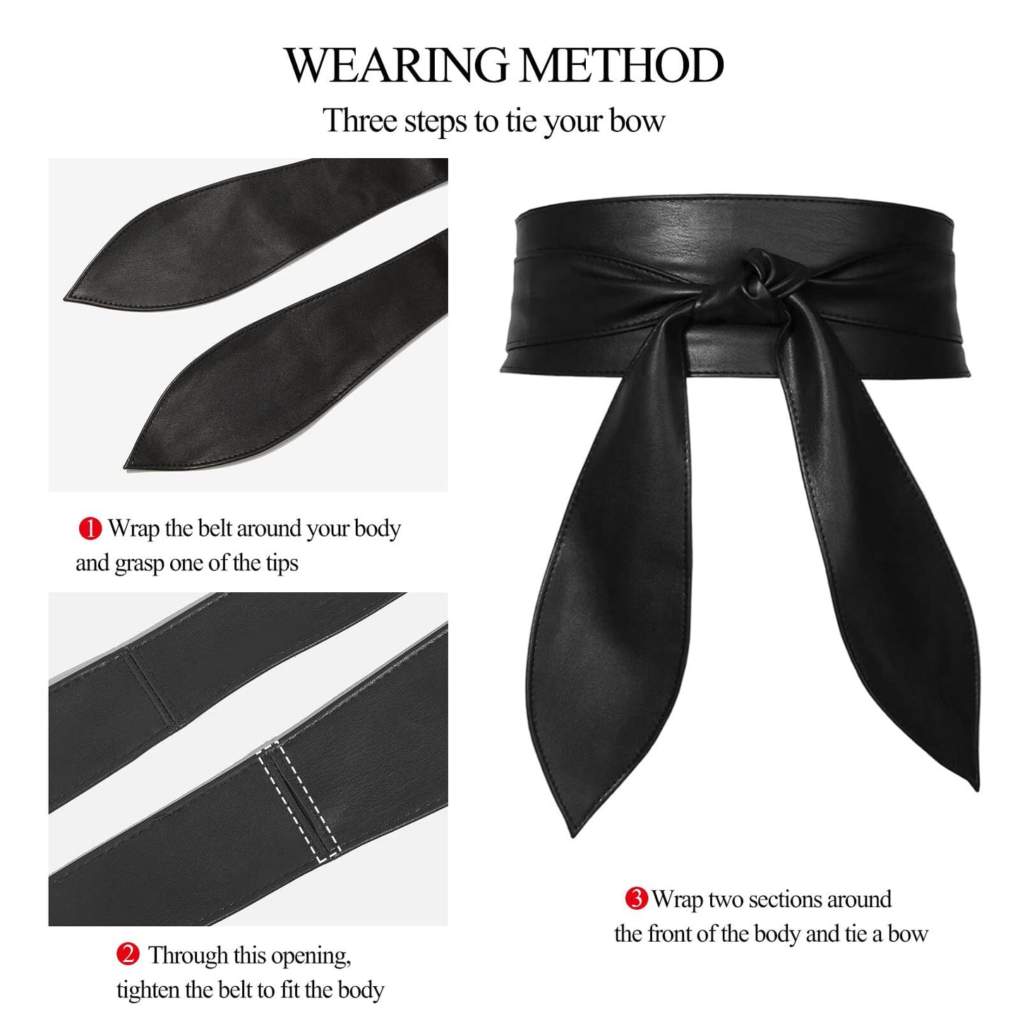 ChinEluviis Womens Obi Belt Fashion Corset Wide Leather Knotted Cinch Tie Wide Belt for Evening Dress Black M