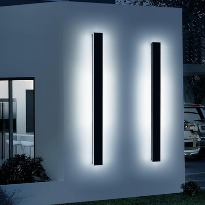 2 Pack 57inch Outdoor Wall Lighting Fixtures, 3000K-6000K Modern Dimmable LED Wall Sconce with Remote Control, IP65 Waterproof, Exterior Linear Wall Light for Yard, House, Patio, Garden