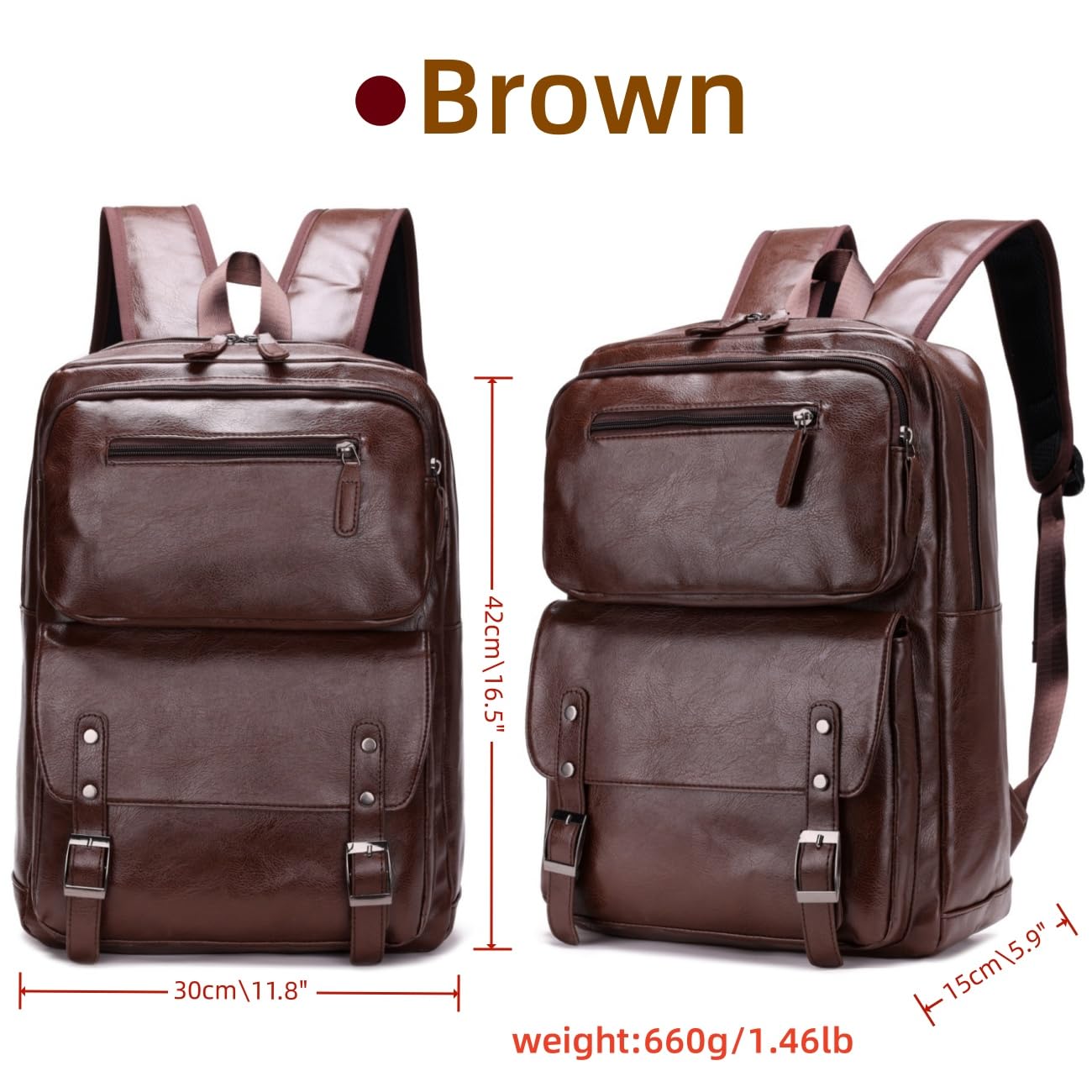 ORILOOSEN PU Casual Backpack，Men Women casual Leather laptop backpack，Daily commuter leather backpack，work bag (Brown)