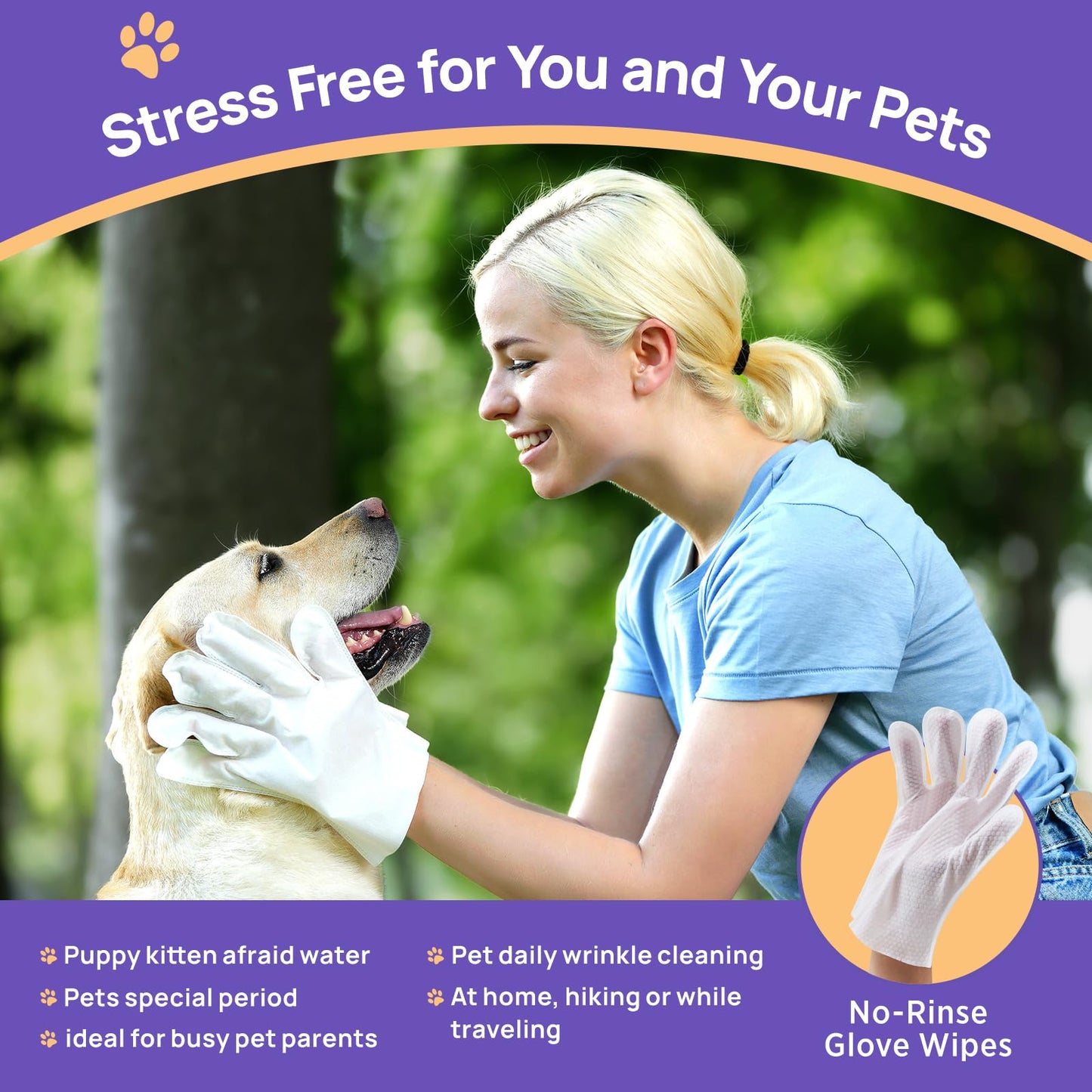 HICC PET Cleaning & Deodorizing Bath Wipes for Dogs and Cats, Hypoallergenic Nourish Fur Coconut Oil Dog Grooming Wipes, Puppy Bathing Gloves Wipes for Daily and Traveling