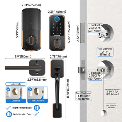 WiFi Smart Locks for Front Door: Hornbill Keyless Entry Door Lock with Handle, Fingerprint Keypad Deadbolt Front Door Lock Set, Electronic Biometric Digital Lock, App Remote Control, Oil Rubbed Bronze