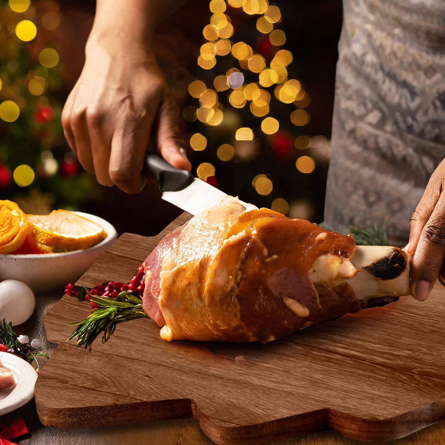 Teenyyou 12 Pcs Christmas Tree Cutting Boards Gift with Cheese Knives Bulk Xmas Charcuterie Board for Kitchen Wooden Bread Serving Tray Platters for Holiday Party Decoration(Acacia Wood)