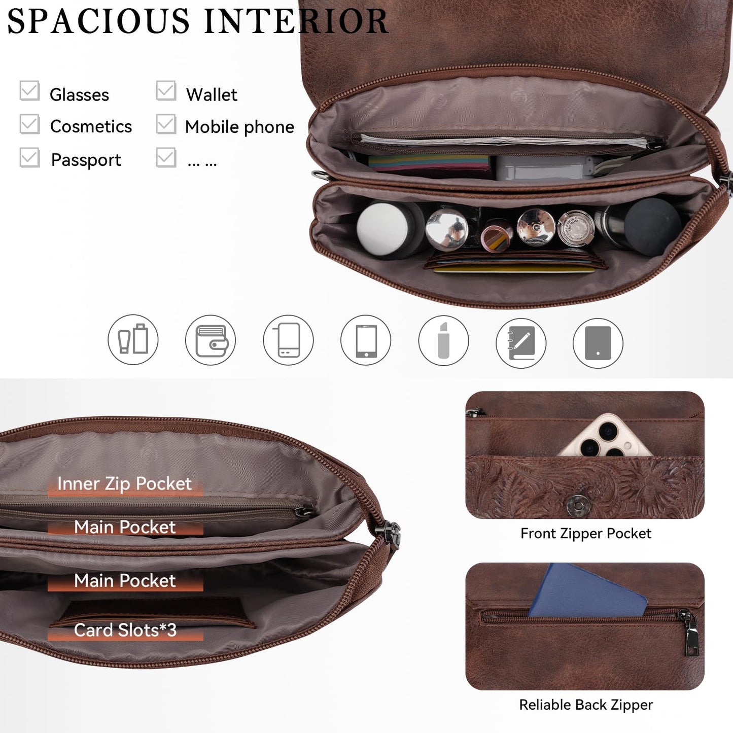 MEITRUE Small Crossbody Bags for Women, Vegan Leather Cell Phone Purse with Adjustable Strap