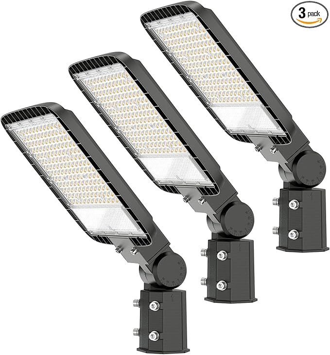 200W Led Parking Lot Lights with Dusk to Dawn Photocell 120V Slip Fitter Pole Mount Lights 5000K Outdoor IP65 Waterproof Commercial Street Area Lighting for Parking Lot, Barn, Church 3Pack