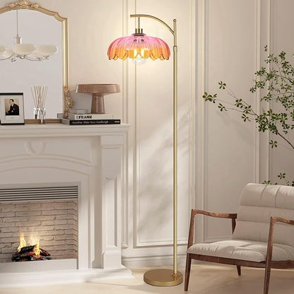 Floor Lamp for Living Room,Bedroom,Gold Dimmable Standing Lamp with Remote,Mid Century Modern Brass Tall Lamp Retro Vintage Glass Lamp Floor Light Boho Bohemian