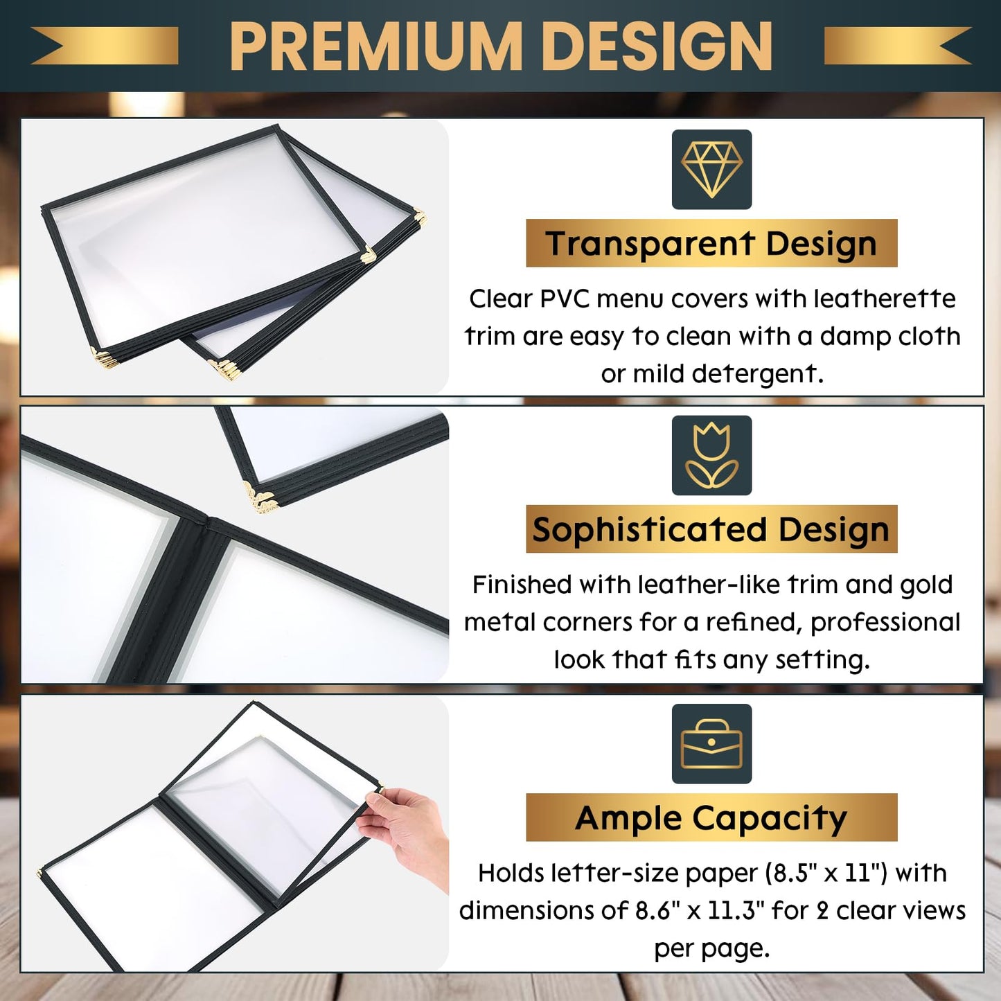 AMGSH 8.5 x 11 Inch Menu Covers, 10 Pack 6 Page 12 View Menu Sleeves Clear View Menu Holder for Kitchen, Restaurant Supplies, Drink, Wine Menu