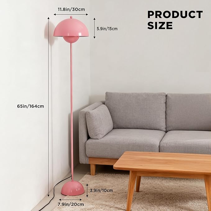Modern Flowerpot LED Floor Lamp for Living Room, Vintage Metal Lampshade Spotlight Standing Lamp with Foot Switch, Retro E26 Base Round Floor Light Fixture for Bedroom, Office (Pink)