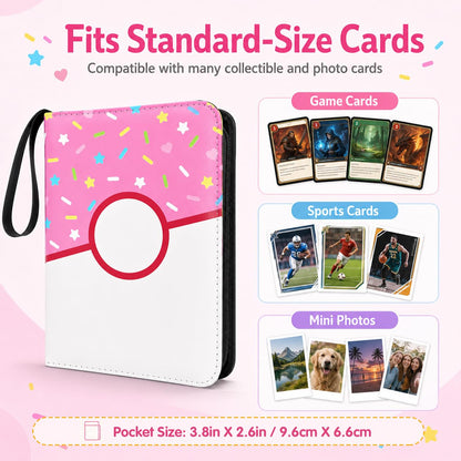 9 Pocket Card Binder 900 Card Holder Album, Pink Donut Trading Cards Holder Zipper Binder for Girl Teen Collection (Pink Donut, 900 Pocket)