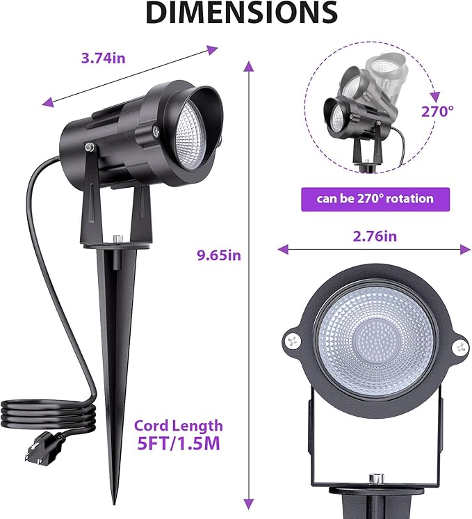Onforu 18W Black Light Spotlight Outdoor, IP65 Waterproof Blacklight Spot Lights, 385-400nm Wavelength, Plug-in Halloween Black Lights for Glow Party, Body Paint, Stage Lighting, Neon Decor (2 Pack)