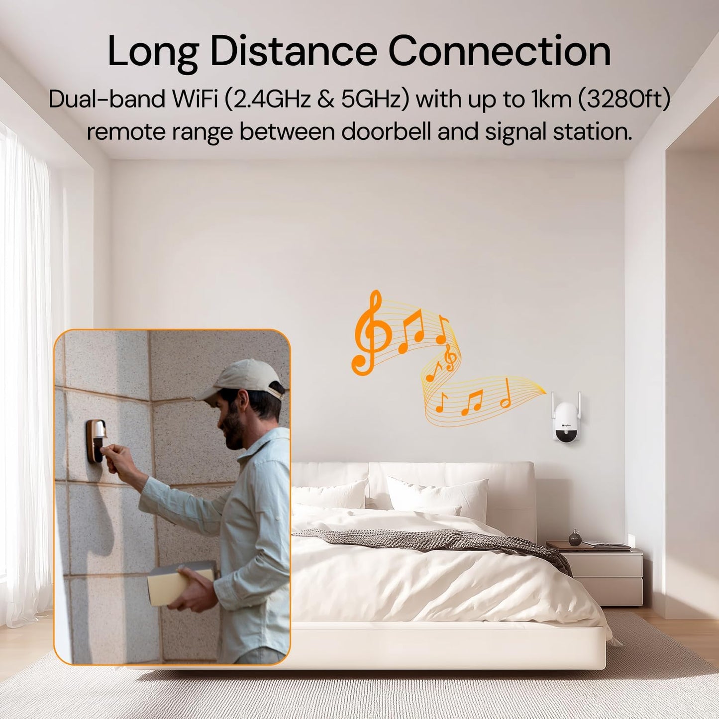 Doorbell Camera Wireless Video Doorbell with Chime, AI Motion Detection Doorbells with 2.4/ 5Ghz WiFi,Solar Assist Battery, HDR Night Vision,Long Distance 2-Way Talk, Local/AWS Cloud Storage