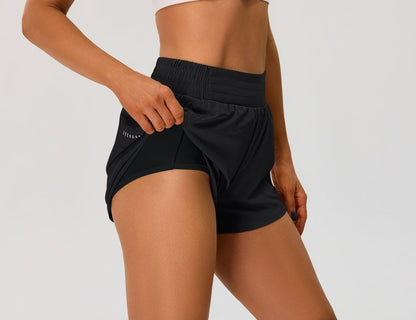 BMJL Womens Workout Gym Shorts Athletic Yoga High Waisted 2 in 1 Sporty Dolphin Running Shorts with Zip Pocket 2.5"(M,Black)