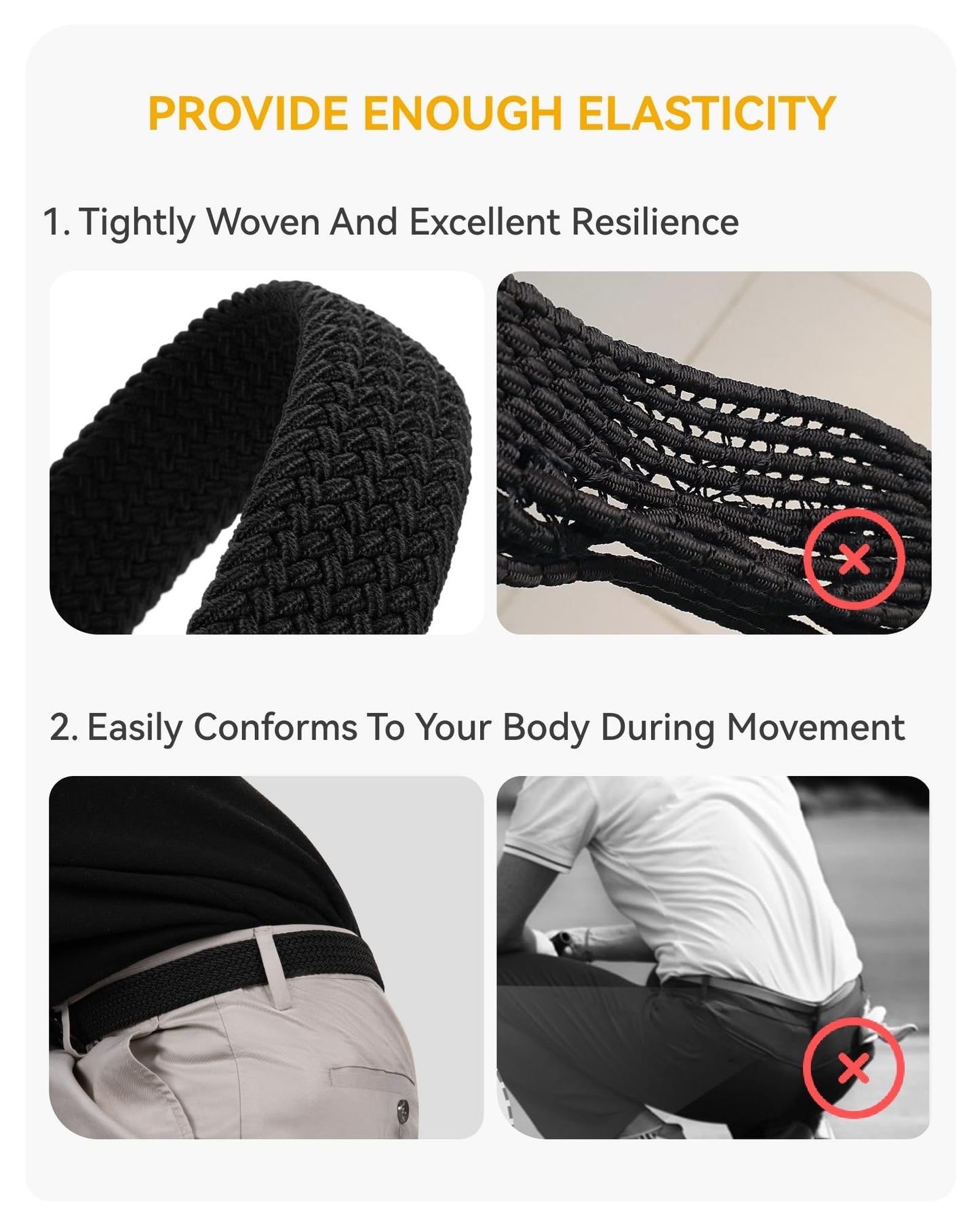 CHAOREN Mens Belt - Braided Stretch Golf Belt for Men 1 3/8"- Gift for Golf Pants Casual Shorts Jeans